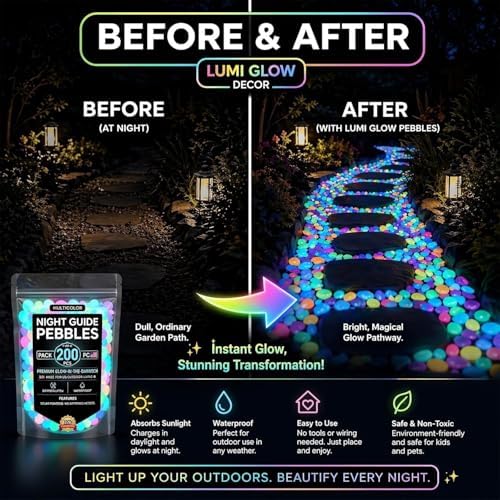 Colorful Glow-in-the-Dark Garden Stones - Solar Luminous Pebbles Night Guide Rocks Outdoor, Magical Glowing Stones for Garden Path, Walkway, Landscaping, Fish Tank Aquarium Decor (Blue,1000pcs) - Image 3
