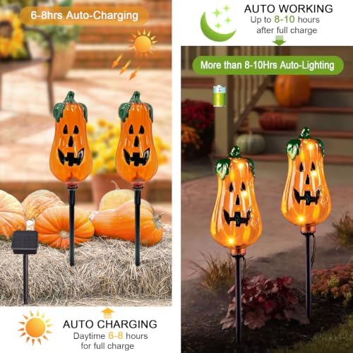 Halloween Decorations Outdoor,4 Pack Halloween Pumpkin Solar Lights Stakes - Image 4