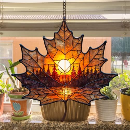 Forest Scene Autumn Maple Leaf Acrylic Suncatcher - Image 4