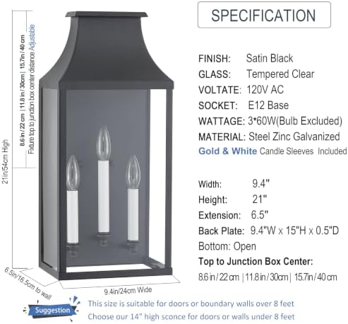 21" Large Classic Outdoor Wall Light Fixture,Exterior Sconce Lantern - Image 3