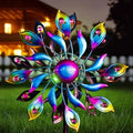360°Peacock Solar Wind Spinner with Lights Blue Metal Garden Outdoor Decor Yard Lawn Art Decor for Patio Kinetic Windmills Unique Gifts for Friends and Family 51.9' H x 12.2'' Dia by MXwcy