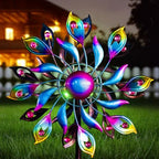 360°Peacock Solar Wind Spinner with Lights Blue Metal Garden Outdoor Decor Yard Lawn Art Decor for Patio Kinetic Windmills Unique Gifts for Friends and Family 51.9' H x 12.2'' Dia by MXwcy