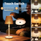 Outdoor Waterproof Rechargeable Cordless LED Table Lamp with Telescopic Pole and Wicker Shade, 5200mAh Touch Dimmable Battery Operated Table Light for Patio Restaurant Kitchen (White) - Image 6