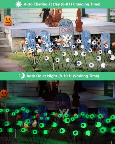 YIQU Solar Halloween Lights Outdoor 4 Pack 24 LED Green Solar Eyeball Light - Image 3