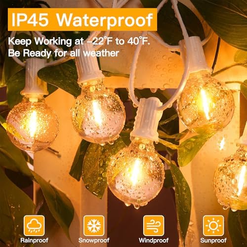 Ollny Outdoor String Lights, 100FT LED Patio Lights Waterproof White Wire - Image 3