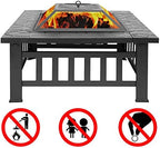 Outvita 32in Fire Pit Table, Outdoor Square Metal Firepit Table with Fire Bowl, Mesh Cover and Fire Poker for Patio Yard Garden Camping - Image 5
