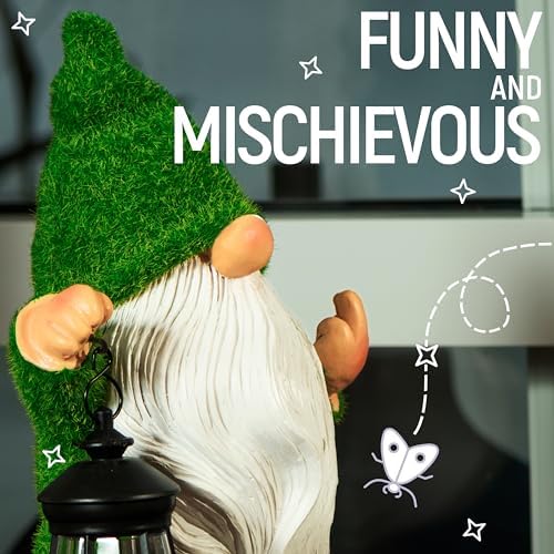 Funny Garden Gnome, 11.8 Inch with Solar Lantern, Outdoor Statues - Image 4