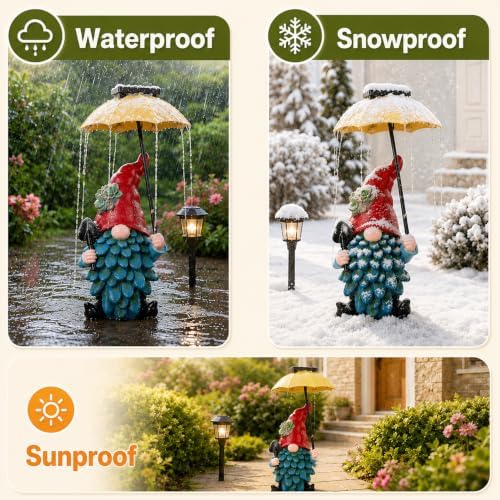 Solar Garden Gnome Statue with Umbrella LED String Lights, DIY Yard Decor - Image 6