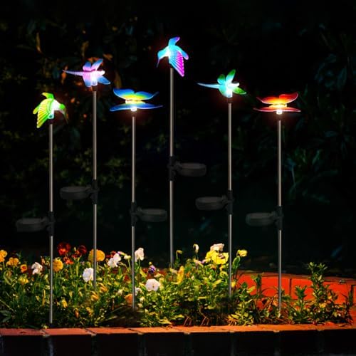 6 Pack Solar Garden Stake Lights Outdoor, Yard Figurine Stake Light, Flower Hummingbird Dragonfly Butterfly for Patio Yard Pathway Decoration (Garden) - Image 5