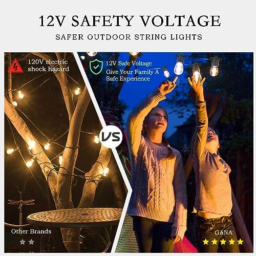 GANA 12V Low Voltage & Safe LED Outdoor String Lights,48FT 15 Shatterproof Bulbs, 2200K Warm White Pergola Lights for Your House's, Garden, Fence, Porch,Balcony,and Bistro - Image 6
