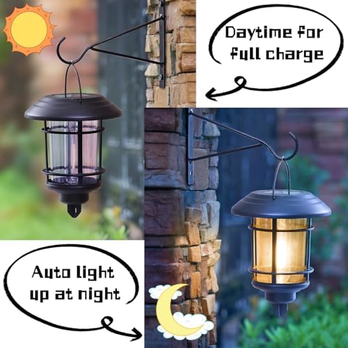 Dynaming 4 Pack Solar Lanterns Outdoor, Hanging Lantern Solar Garden Lights with Edison Bulb, Wall Mounted LED Light Auto On/Off, Waterproof for Garage Stair Patio Front Porch Yard, Warm White - Image 2
