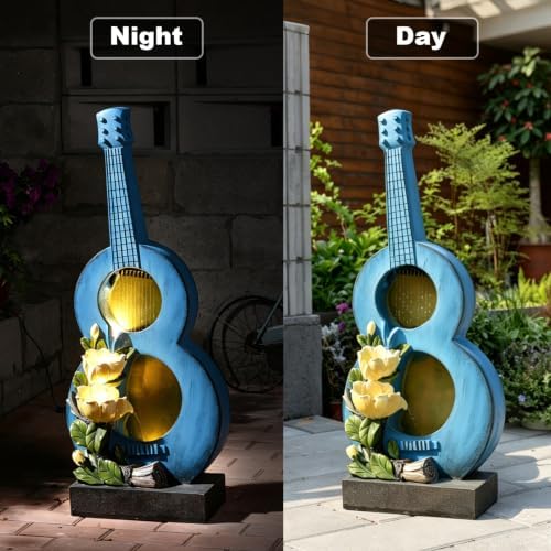 38.2" H Outdoor Water Fountain with LED Lights, Guitar Design Cascading Water Feature for Garden Patio Backyard Porch Yard Decor - Image 4