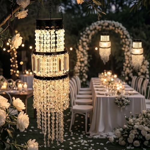 Solar Chandelier Outdoor, Solar Crystal Hanging Garden Lights Waterproof - Image 4