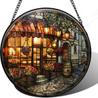 9.84 Inch Stained Glass Window Hanging Lantern Bakery Corner Suncatcher for Doors Garden Patio Sun Catchers Decor Mother's Day Father's Day Birthday for Women Men Mom Nana Friend by Unknown