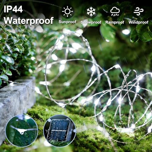 QITONG 4 Pack Solar Fairy Lights, Each 33ft 100 LED White Christmas String Light Outdoor Waterproof, 8 Modes Silver Wire Christmas Twinkle Mini Lights - Image 2