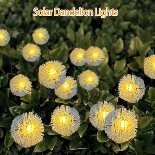 4PK 32LED Solar Garden Lights Outdoor, Dandelion Solar Lights Outdoor, IP65 Waterproof Firefly Light Outside Decor for Patio Pathway, Sway by Wind for Fairy Garden Dandelion Decorations, Warm White - Image 4