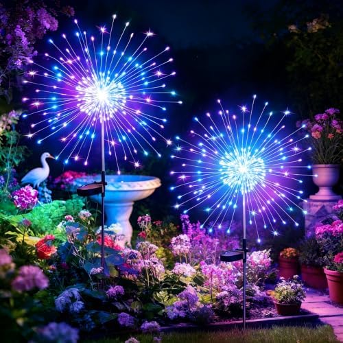 HPUFKOT Solar Garden Lights Outdoor,Waterproof Garden, 2PC 200 LED Twinkling Firework Lights Decorative with 8 Modes,Decor for Yard Patio Pathway Lawn for Yard Outside Fairy Decorative by HPUFKOT