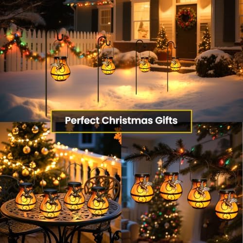 4 Pack Solar Lanterns Outdoor Waterproof, Hanging Hummingbird Flickering Flame Light Garden Decor Hanging Lights Decorative for Outside - Image 3