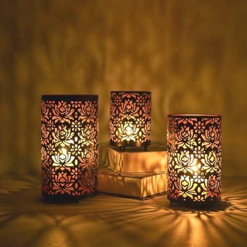 3PCS Candlestick Candle Barrels Moroccan Style Retro Lanterns Projection Lights Hollowed-Out Decorations Home Ramadan Hanging Outdoor Indoor Courtyard Porch Festival Weddings - Image 6