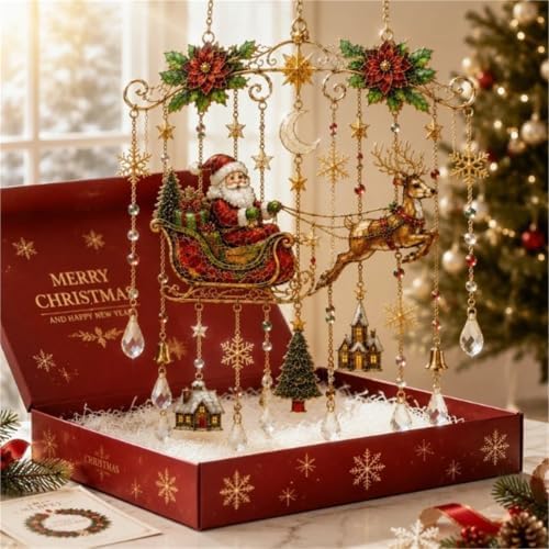 Handmade Christmas Stained Glass Window Decorative Hanging Ornaments Hummingbird Crystal Wind Chime Vintage Home Garden Entryway Fall Winter Decor Gifts(Christmas Train,Large) - Image 3