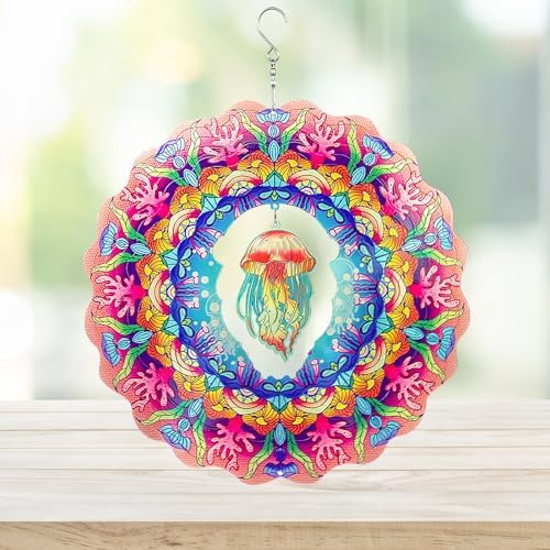Jellyfish Wind Spinner, Jellyfish Gift for Women Men, 12in Spinfinity Designs Stainless Steel Hanging Wind Spinners with 3D Visual Effect, for Indoor/Outdoor Decor, Yard Art, Garden Decorations by Unknown