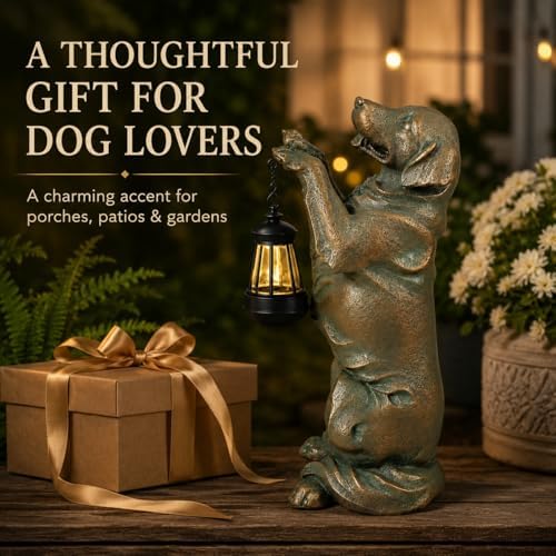 Solar Garden Statue Outdoor Decor 17.5 In Golden Retriever Dog with Lantern - Image 4