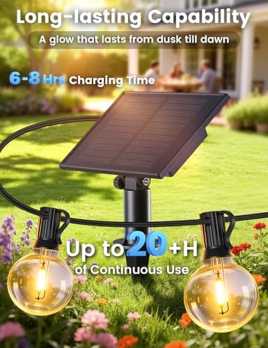 Brightever 50FT Solar String Lights Outdoor with Remote, 18+1 LED Shatterproof G40 Bulbs, 3 Lighting Modes & Timable, Waterproof Dimmable Solar Power Patio Lights for Camping, Backyard, Party - Image 3
