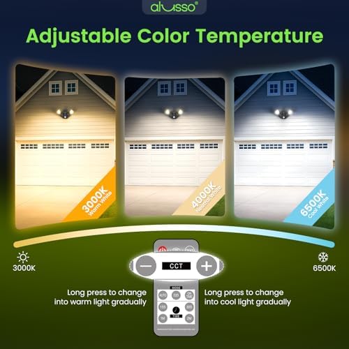 ALUSSO LED Security Lights Motion Sensor, 25W 2000LM Flood Lights Outdoor Motion Sensor with Remote 120V, Dimmable Brightness 3000K-6500K CCT IP65 Security Light ETL Listed for House Garage 1 Pack - Image 4
