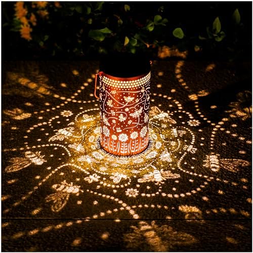 Bee Solar Lanterns Outdoor Waterproof Hanging Solar Lights Bee Gifts for Women Men Metal Honeybee Decorative LED Lanterns for Yard, Patio, Lawn, Tabletop, Pathway, Landscape, Garden Decor by TIGGSY