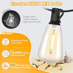 LED Outdoor String Lights 100FT Patio Lights with 25 Shatterproof ST38 Vintage Edison Bulbs, Outside Hanging Light Waterproof for Porch, Deck, Garden, Backyard, Balcony, Dimmable 2700K - Image 2