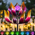 Solar Wind Spinners Outdoor for Yard and Garden, 61'' Lotus Kinetic Wind Sculptures with Color Changing LED Crackle Glass Globe, Metal Yard Art Decor for Patio Lawn, Garden Gifts for Women/Mother by Qualdout
