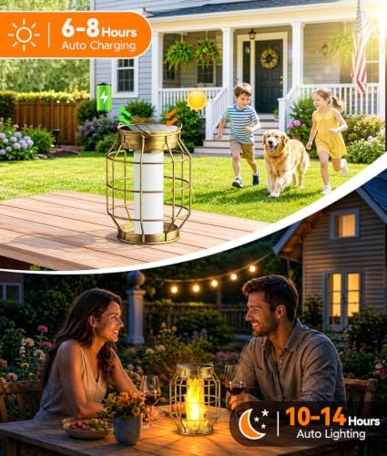 KOOPER Solar Lanterns Outdoor Waterproof, 4 Pack Upgraded Flickering Flame Hanging Solar Lights Outdoor Decorative, Metal Outdoor Hanging Lantern for Yard Patio Garden Decor, Gift for Mom (Bronze) - Image 2