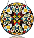 Stained Glass Window Hanging Geometric Floral Mandala Sun Catchers Colorful Round Flower Pattern Suncatchers Decorative for Home Garden Outdoor & Indoor Colorful Gift 9.8 Inch by Unknown