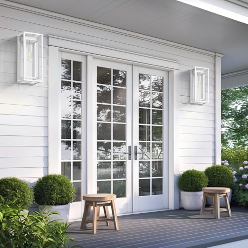 19" Large Outdoor Wall Light Fixtures, White Porch Light, 2 Pack - Image 2