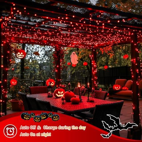 JMEXSUSS 4 Pack Solar Fairy Lights, 100 LED 33FT Red Halloween Lights - Image 6