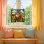Sunflower Field Gnome Stained Glass Suncatcher – Square Hanging Window Panel for Home or Greenhouse – Whimsical Glass Art Gift for Garden Lovers, Christmas, Halloween, Father Days MDadjk - Image 5