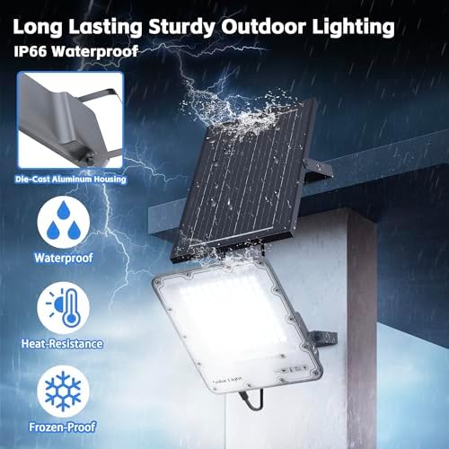 200W Solar Flood Light Outdoor 40000LM 6500K LED Solar Street Light with Remote, IP66 Waterproof Dusk to Dawn Outdoor Security Lighting, 13FT Cable Splitted Solar Powered Lamp for Parking Lot Garage - Image 4