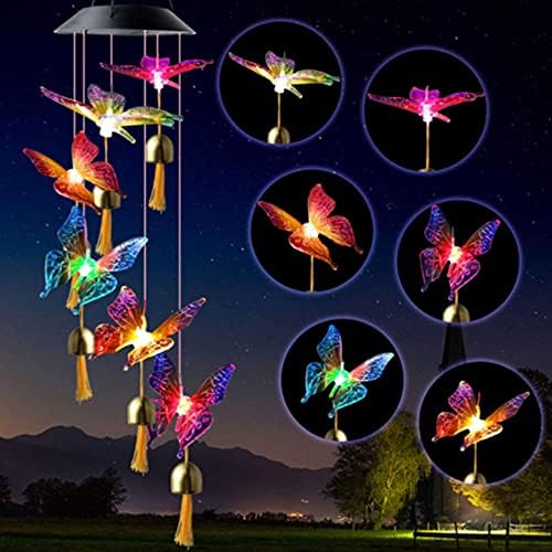 Solar Wind Chimes for Outside, LED Color Changing Wind Chime Solar Powered Wind Mobile Colorful Light for Indoor Outdoor, Garden, Patio Decor, Mom Gift (Butterfly Shape) 4PCS by Unknown