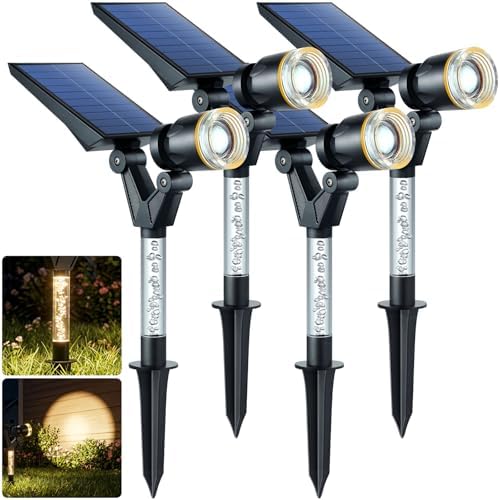 DenicMic Solar Spot Lights Outdoor Waterproof Warm Lens LED 4 Pack by Denicmic