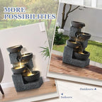 Grepatio Outdoor 4-Tiers Water Fountain, Garden Cascading Waterfalls Fountain with 4 LED Lights, 21.9" H Modern Indoor/Outdoor Bowl Waterfall Feature Water Fountains for Garden, Yard Decor (Brown) - Image 7