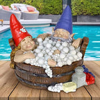 Cafele Solar Good Times Bubble Bath Gnomes, Funny Garden Gnome Couple in Bathtub LED Solar Statue Figurine for Outdoor Lawn Patio Yard Landscape Christmas Decorations, Multicolor - Image 2