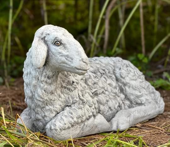 Concrete Lamb Statue Laying Sheep Sculpture Lamb Stone Garden Decor - Image 3