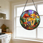 Colorful Mushroom Forest Stained Glass Window Hanging Suncatcher Gifts 15" - Image 5