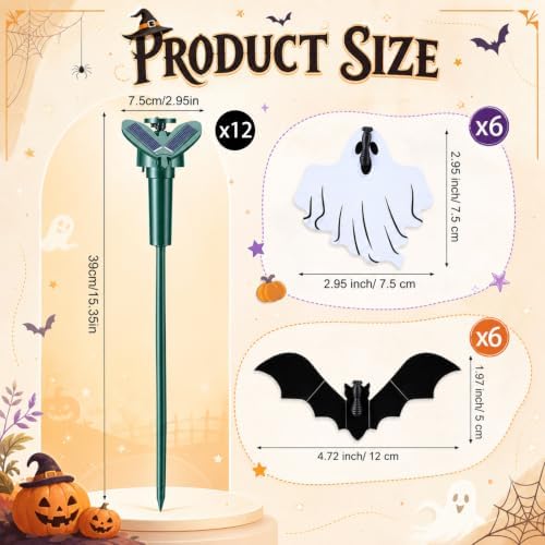 Retisee 12 Pcs Flying Ghost Bat Decorations Solar Outdoor Halloween Stakes - Image 2