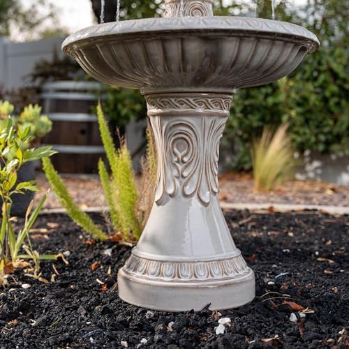 XBrand 47" H 3-Tier Freestanding Outdoor Ceramic Water Fountain with Leaf Details for Patio, Yard and Garden Decor, Beige with Pump for Outdoor Spaces - Image 6