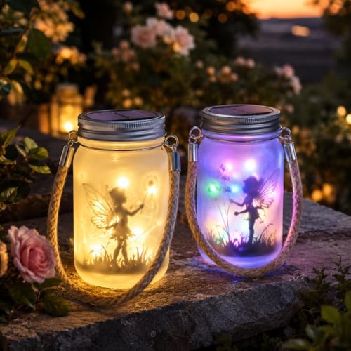 Solar Mason Jar Lights, Glass Hanging Fairy Lantern with Warm White or Multicolor Glow, Solar Garden Decor for Patio Yard Porch Outdoor Ambiance (Style 1) - Image 2