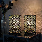 TRIROCKS Set of 12 Table Lamp 6.5'' Tall Metal Cordless Table Lamp Bronze Lanterns with Warm Fairy Lights Bulb for Patio Garden Wedding Parties Indoor Outdoor(Scalloped Hollow Pattern) - Image 6