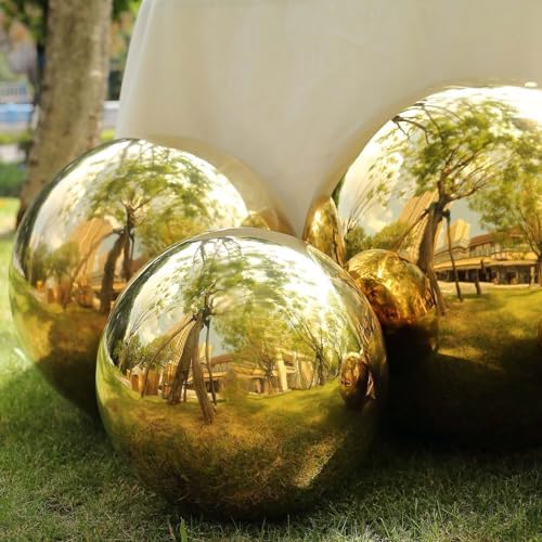 Tableclothsfactory Gold Stainless Steel Gazing Globe Mirror Ball, Reflective Shiny Hollow Garden Sphere - 16" by TABLECLOTHSFACTORY