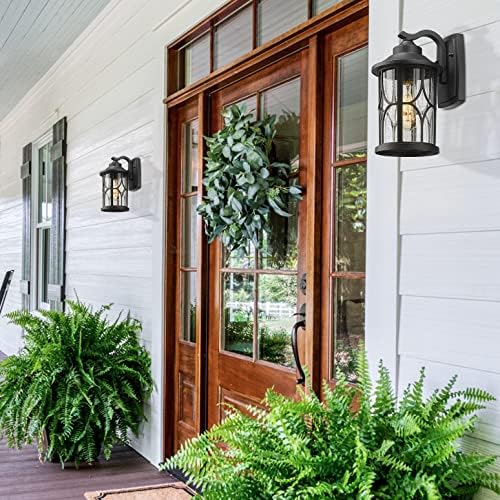 zeyu 2 Pack Outdoor Wall Lights, Exterior Light Fixture for Front Porch House, Die-Cast Aluminum with Seeded Glass, Black Finish, ZX48B-2PK BK - Image 4