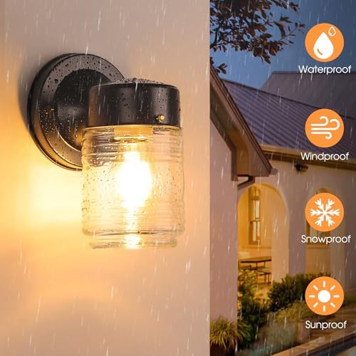 MATAMEYE Outdoor Wall Light Jelly Jar Shape, Front Porch Lighting, 2 Pack - Image 2
